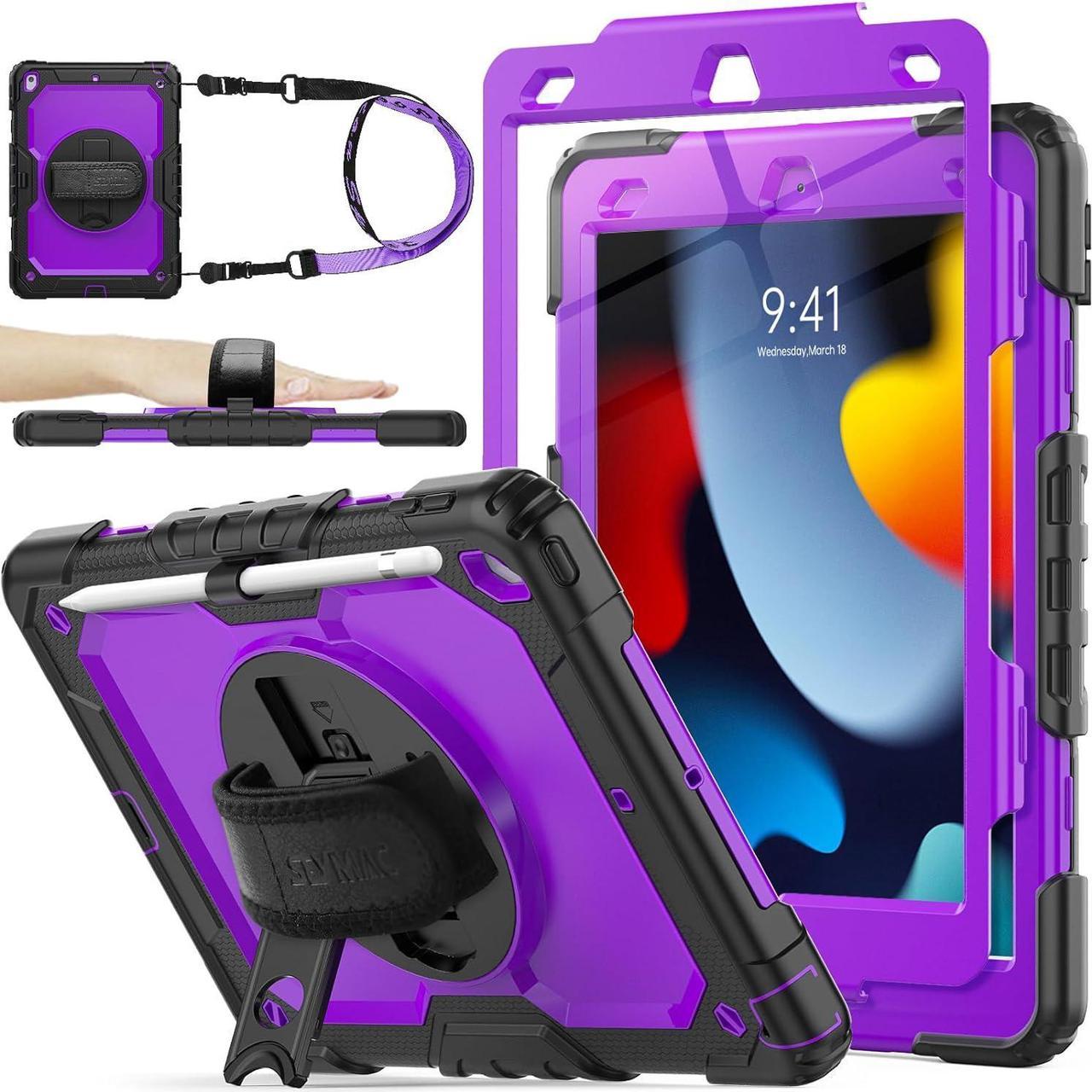 Pad 9th/8th/7th Generation Case 10.2\u2018, [Full-Body] &[Drop-Proof] Case with 360 Rotating Stand [Pen Holder] [Screen Protector] Hand Strap for Pad 9/8/7 Gen 2021/2020/2019 (Blue+Black)