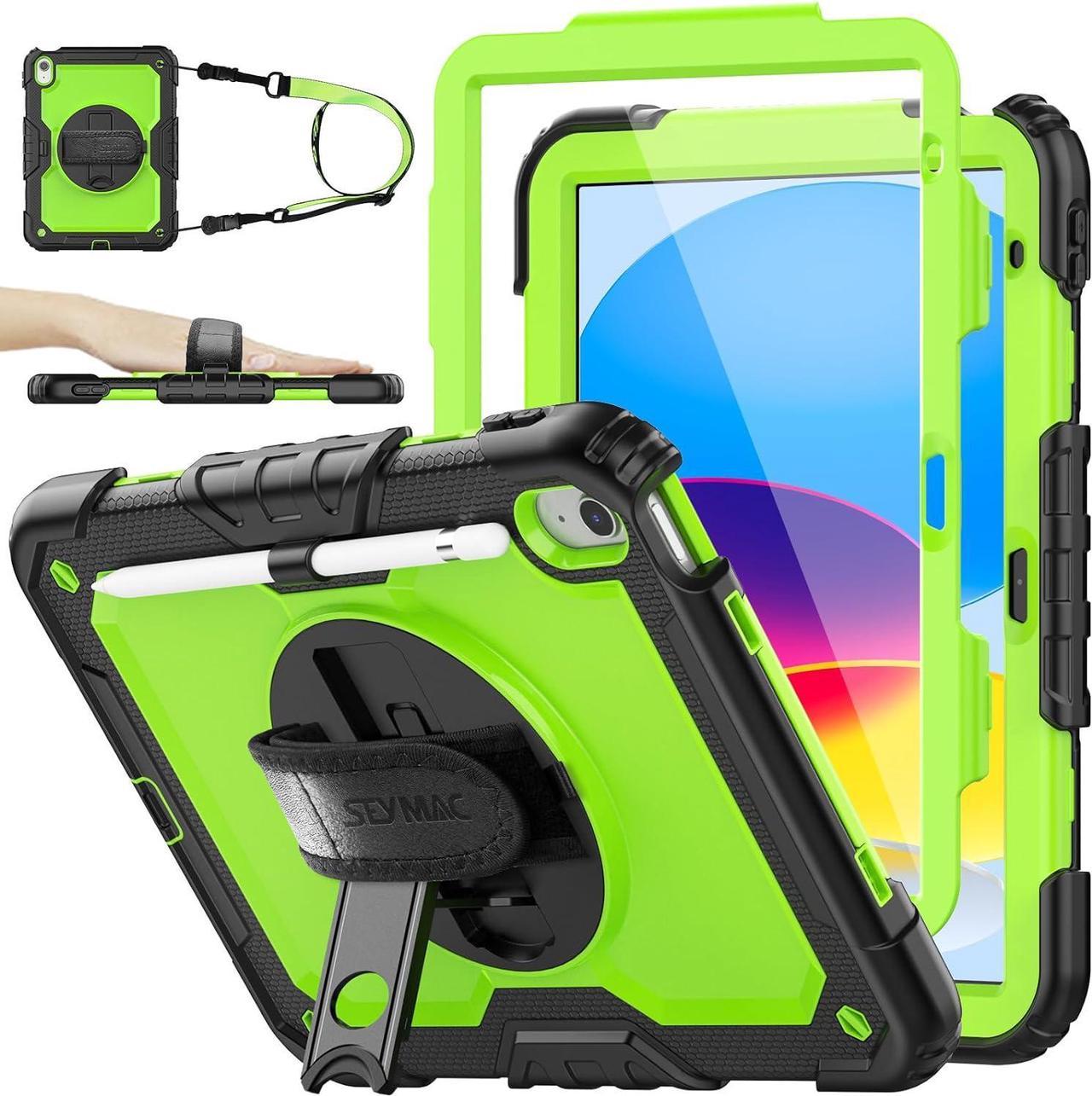 Pad 10th Generation Case 10.9'', Full-Body Drop Protection Case with Screen Protector Pen Holder [360° Rotate Hand Strap/Stand] for Pad 10th Generation 10.9 inch 2022 (Green+Black)