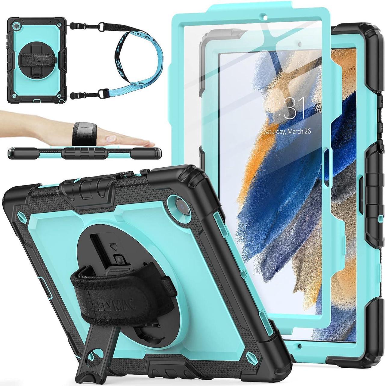 360° Hand Strap Shockproof Case for Galaxy Tab A8 10.5 inch, SkyBlue+Black