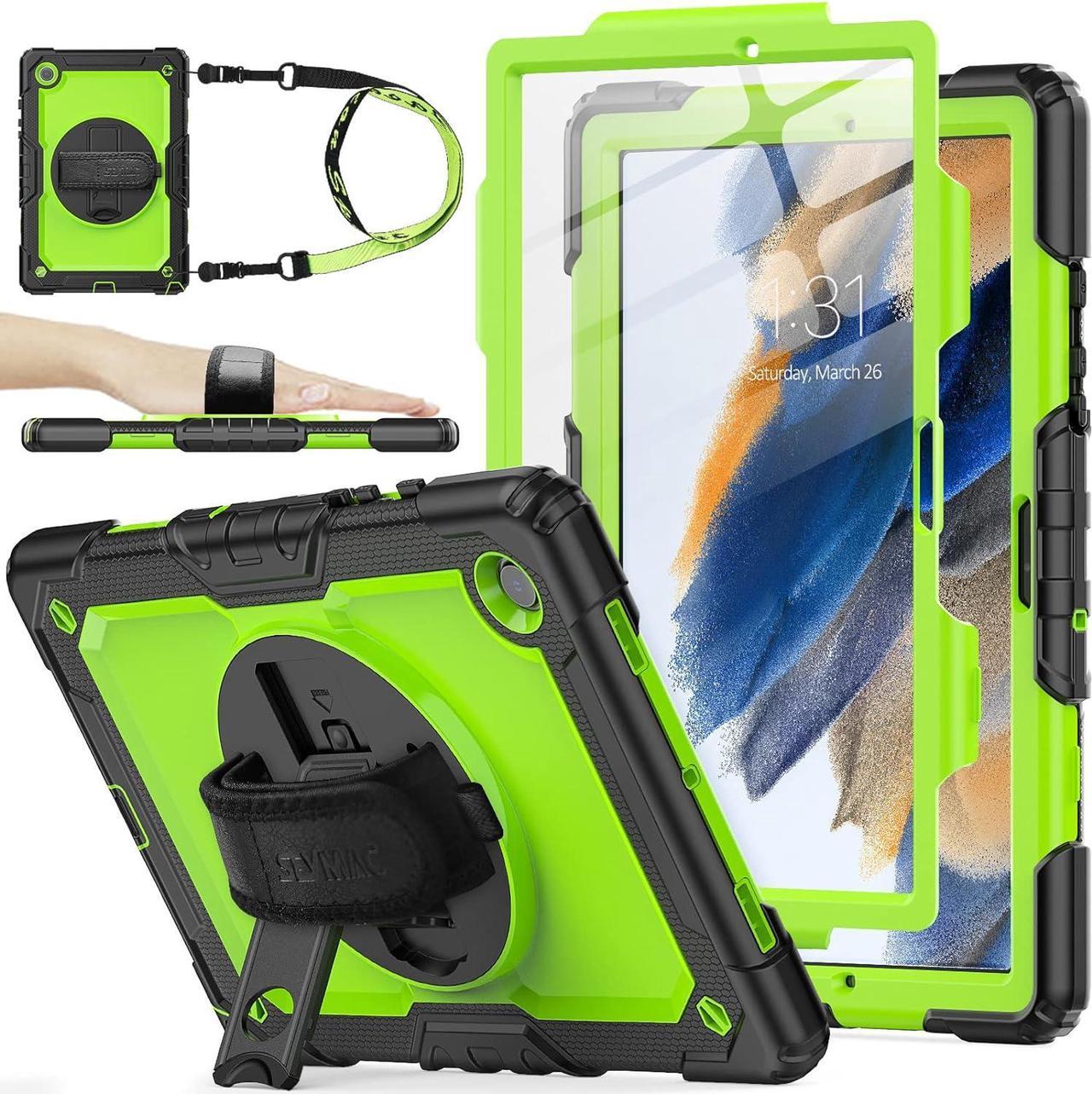 360° Hand Strap Shockproof Case for Galaxy Tab A8 10.5 inch, Green+Black