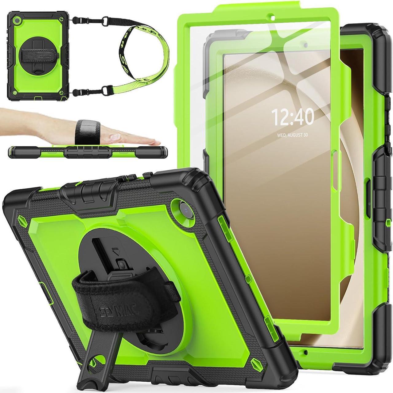 360° Hand Strap Shockproof Case for Galaxy Tab A9 8.7 inch, Green+Black