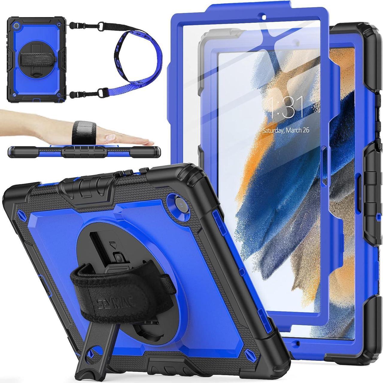 360° Hand Strap Shockproof Case for Galaxy Tab A8 10.5 inch, Blue+Black