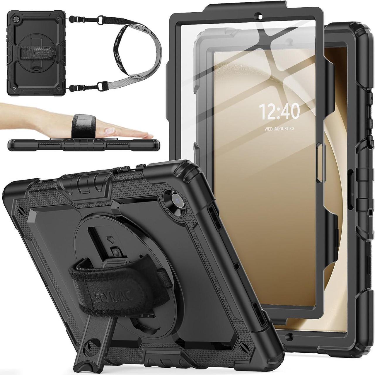 360° Hand Strap Shockproof Case for Galaxy Tab A9 8.7 inch, Black