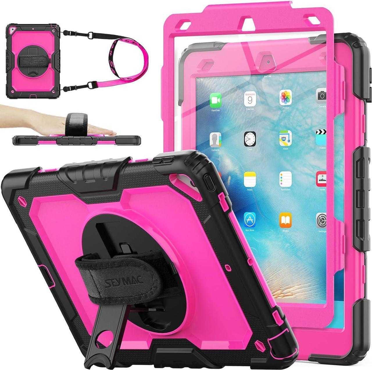 Pad Air 3 2019 / Pro 10.5'' Case, Full-Body Drop Protection Case with Screen Protector Pen Holder [360° Rotate Hand Strap/Stand] for Pad Air 3rd Generation 10.5 inch (Pink+Black)