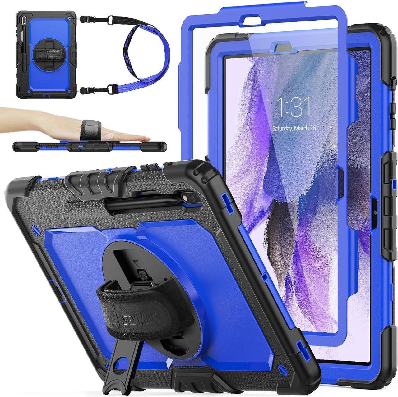 Case for Galaxy Tab S8 Plus/ S7 FE Case 12.4'' with Screen Protector Pencil Holder [360 Rotating Hand Strap] &Stand, Drop-Proof Case for Galaxy Tab S8 Plus/ S7 FE, Blue/Black