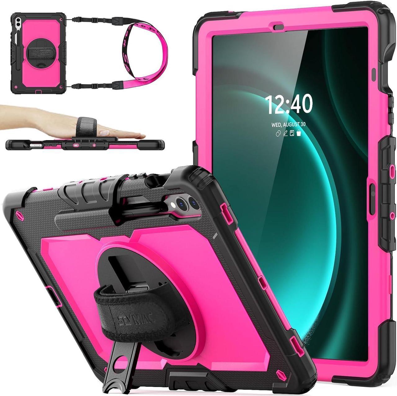 Case for Galaxy Tab S9 FE+ Plus 5G Tablet 12.4'' 2023 with Screen Protector Pencil Holder [360 Rotating Hand Strap] &Stand, Drop-Proof Case for Galaxy Tab S9 FE+ 12.4'', Pink1