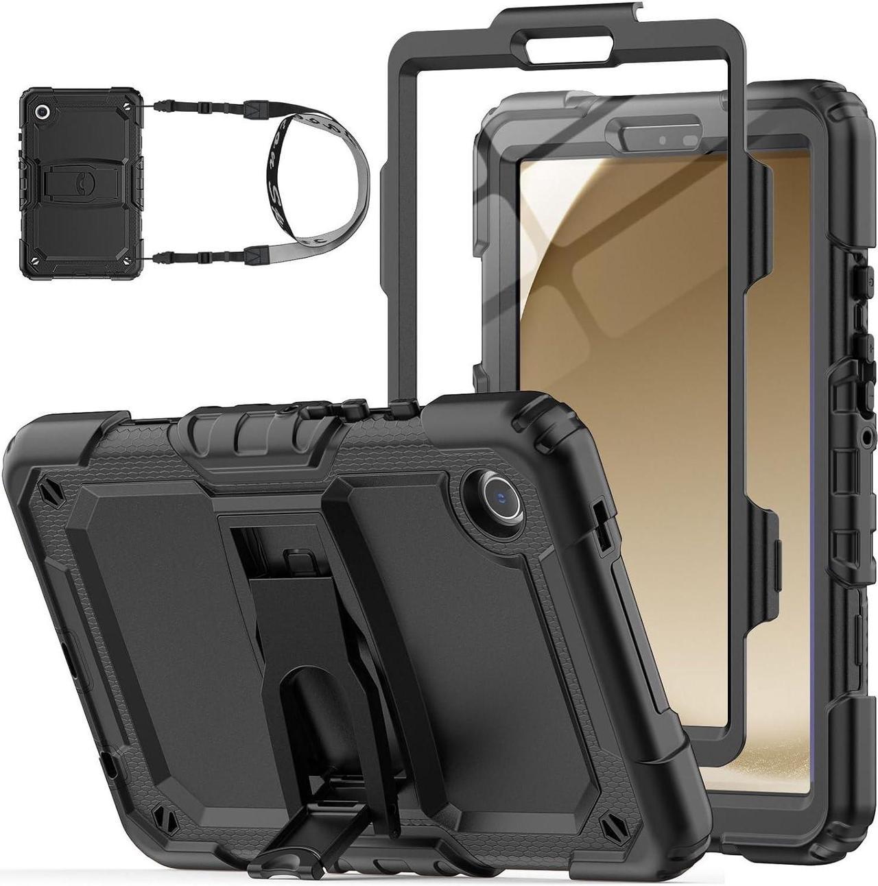 for Galaxy Tab A9 5G Tablet Case 8.7'' 2023 with Screen Protector Shoulder Strap & Stand, Drop-Proof Case for Galaxy Tab A9 8.7'' SM-X110/X115/X117,Black