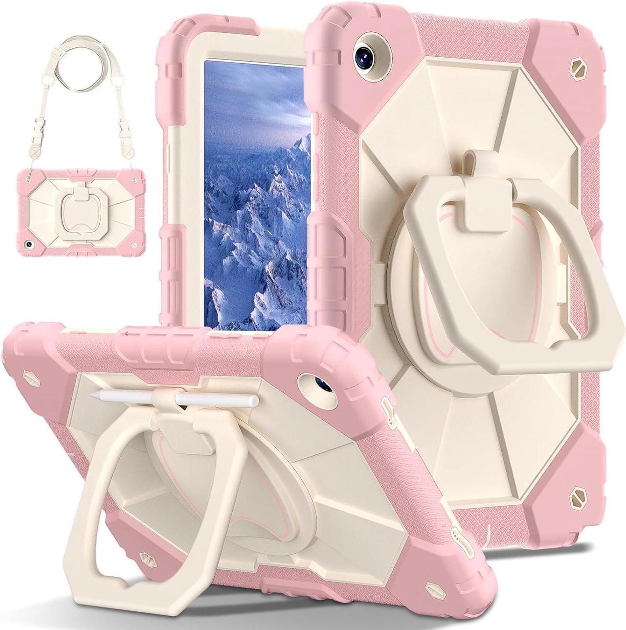 for Galaxy Tab A9 Plus 11'' Case, Shockproof Hybrid Rugged Heavy Duty with Rotating Handle Stand/Pencil Holder/Hand Carrying Strap Kids Friendly for  Galaxy Tab A9+ 2023 (Rose Gold)