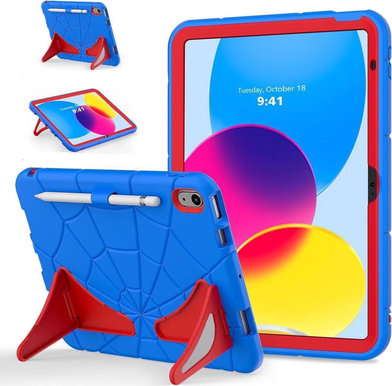 Case for Pad 10th Generation 10.9 Inch 2022, Heavy Duty Shockproof Rugged Hybrid Sturdy with Kickstand for Kids Children Boys for  Pad 10 10.9'' 2022 (Blue+Red)