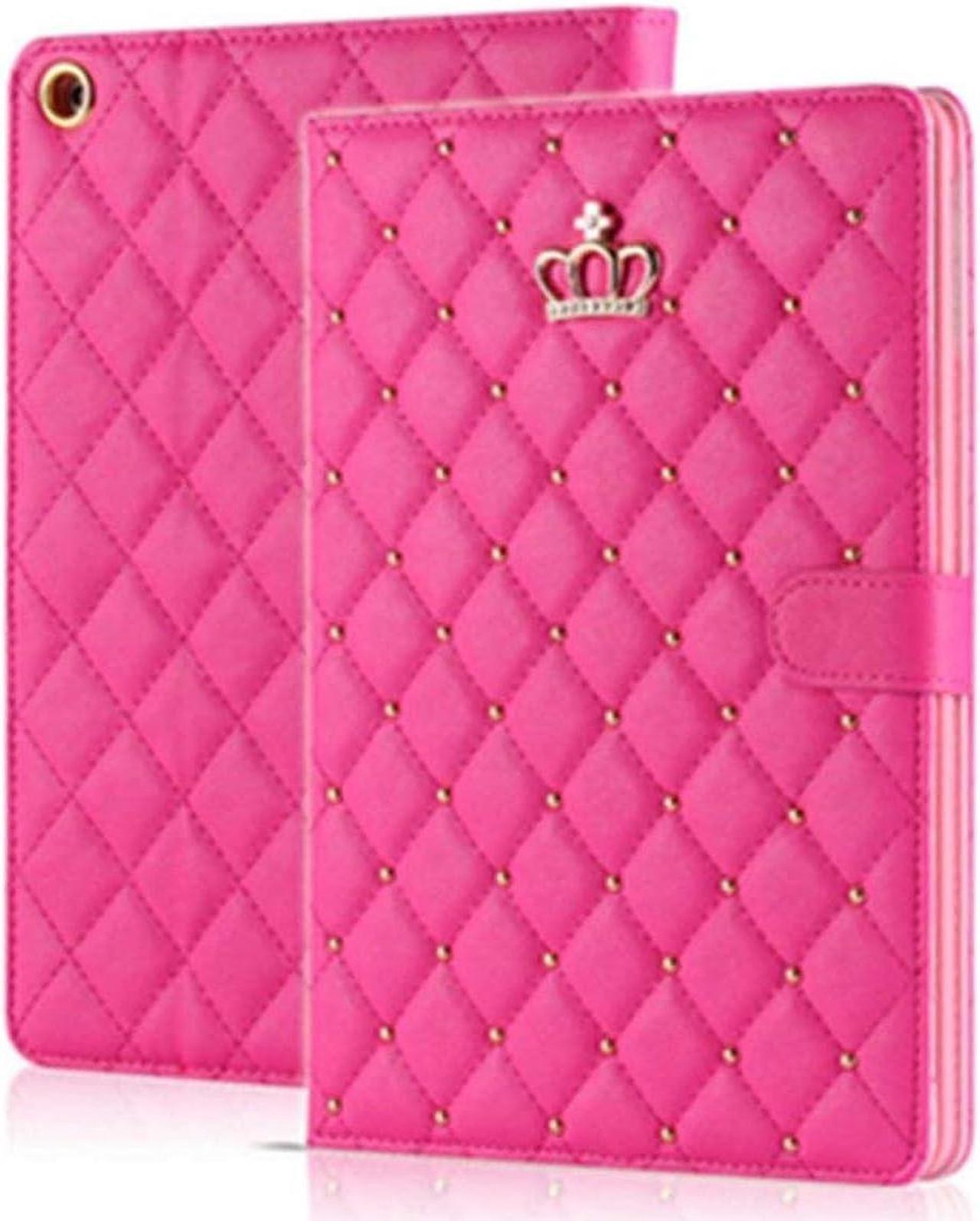 Case for Pad 9.7 2018 2017 / Pad Air 2, Cute Luxury Crown Diamond PU Leather Smart Auto Sleep/Wake Flip Kickstand Full Body Shockproof Case for  Pad 6th/5th Gen/Pad Air 2(Rose Red)