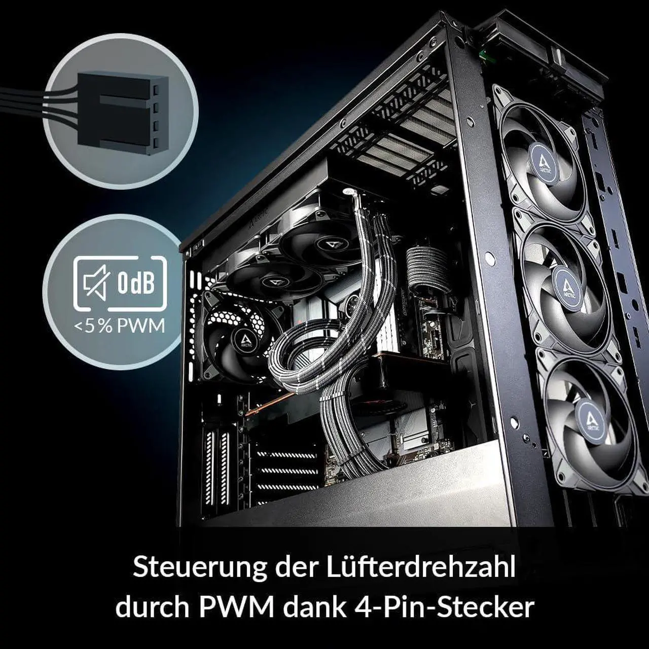 Alt view image 4 of 5 - ARCTIC P12 Max (5 Pack) - High-Performance 120 mm case Fan, PWM Controlled 200-3300 RPM, optimised for Static Pressure, 0dB Mode, Dual Ball Bearings - Black