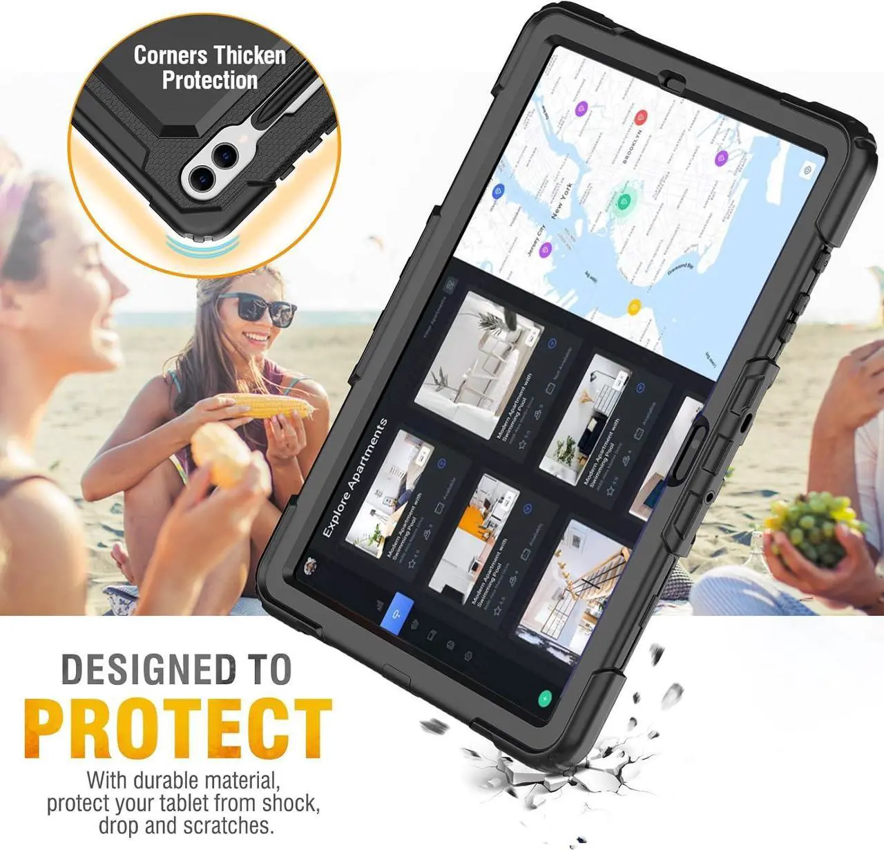 Alt view image 6 of 7 - for  Galaxy Tab S9 Ultra Case 14.6 inch / S8 Ultra Case with Screen Protector/Pen Holder/Rotating Strap (SM-X910/X916B/X918U/X900/X906) Heavy Duty Case S9 Ultra Tablet Case - Black