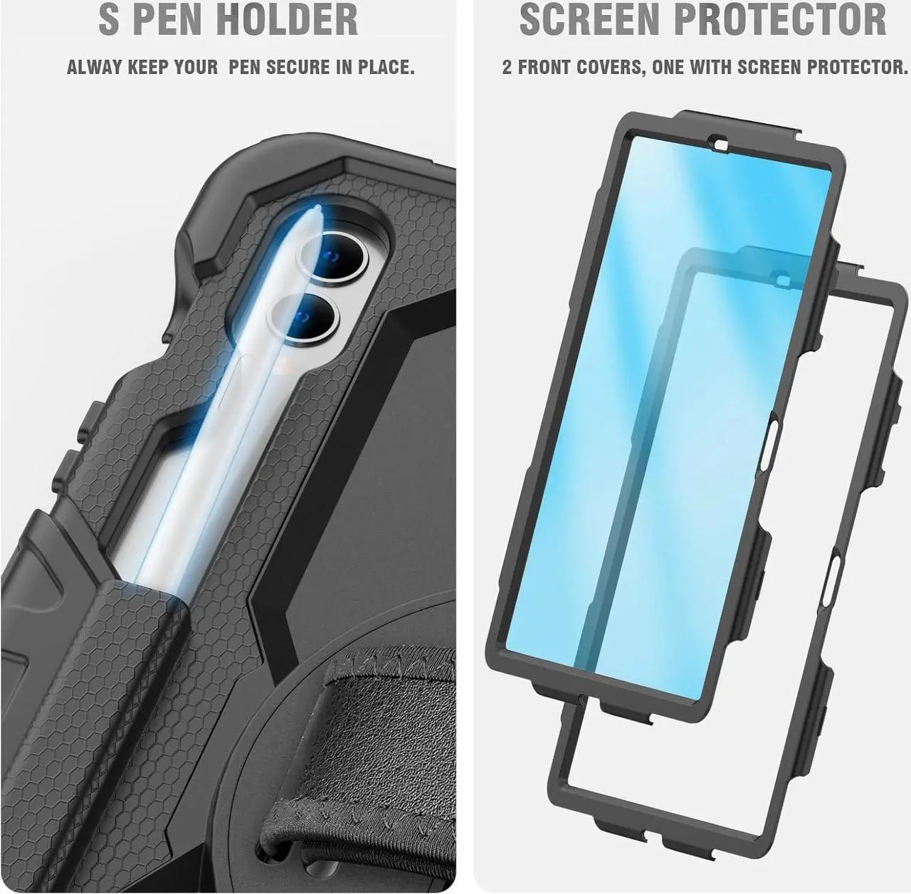 Alt view image 5 of 7 - for  Galaxy Tab S9 Ultra Case 14.6 inch / S8 Ultra Case with Screen Protector/Pen Holder/Rotating Strap (SM-X910/X916B/X918U/X900/X906) Heavy Duty Case S9 Ultra Tablet Case - Black