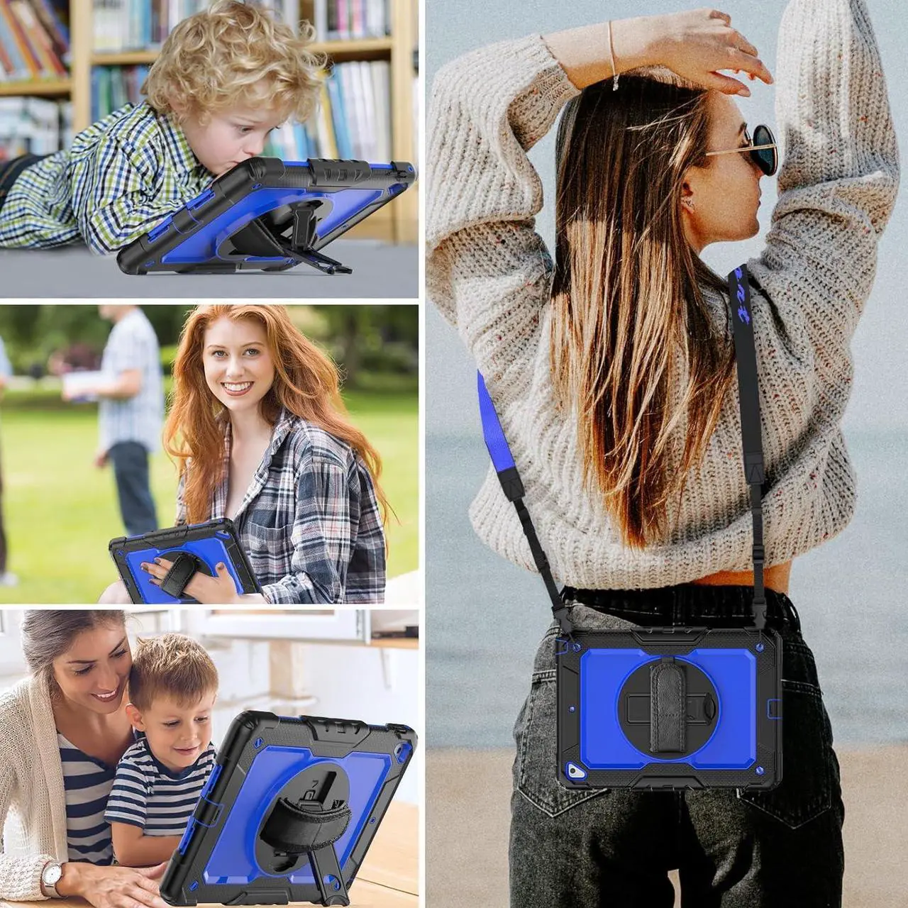 Alt view image 3 of 7 - for iPad 6th/5th Generation Case, iPad Air 2 / Pro 9.7 inch Case with Pencil Holder/Screen Protector/Hand Strap Stand [3-Layer] iPad 9.7 Case 2018/2017/2016/2014 Full Body Protective - Blue