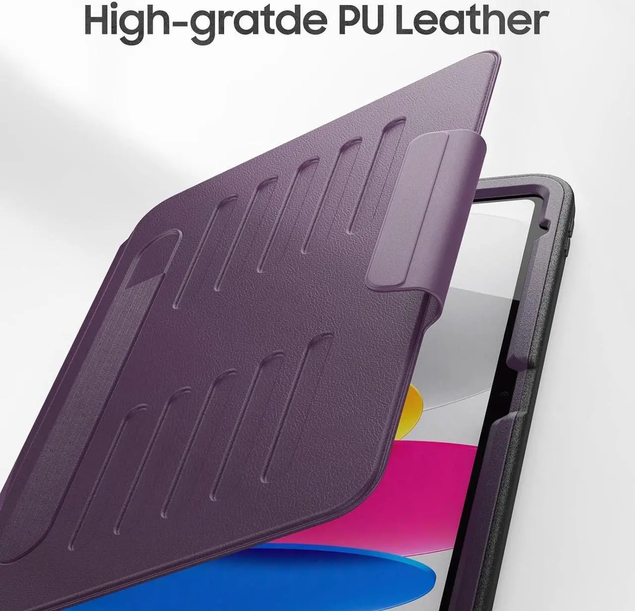 Alt view image 2 of 7 - Strong Magnetic Case for iPad 10th Generation 10.9 inch, Protective Cover with Auto Wake/Sleep, Multi-Angle Stand, Pencil Holder, Card Slots for iPad 10th Gen Case (Purple)