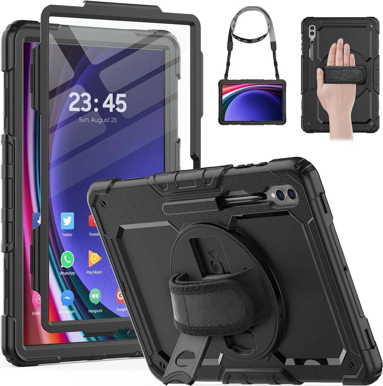 Main image of for  Galaxy Tab S9 Ultra Case 14.6 inch / S8 Ultra Case with Screen Protector/Pen Holder/Rotating Strap (SM-X910/X916B/X918U/X900/X906) Heavy Duty Case S9 Ultra Tablet Case - Black