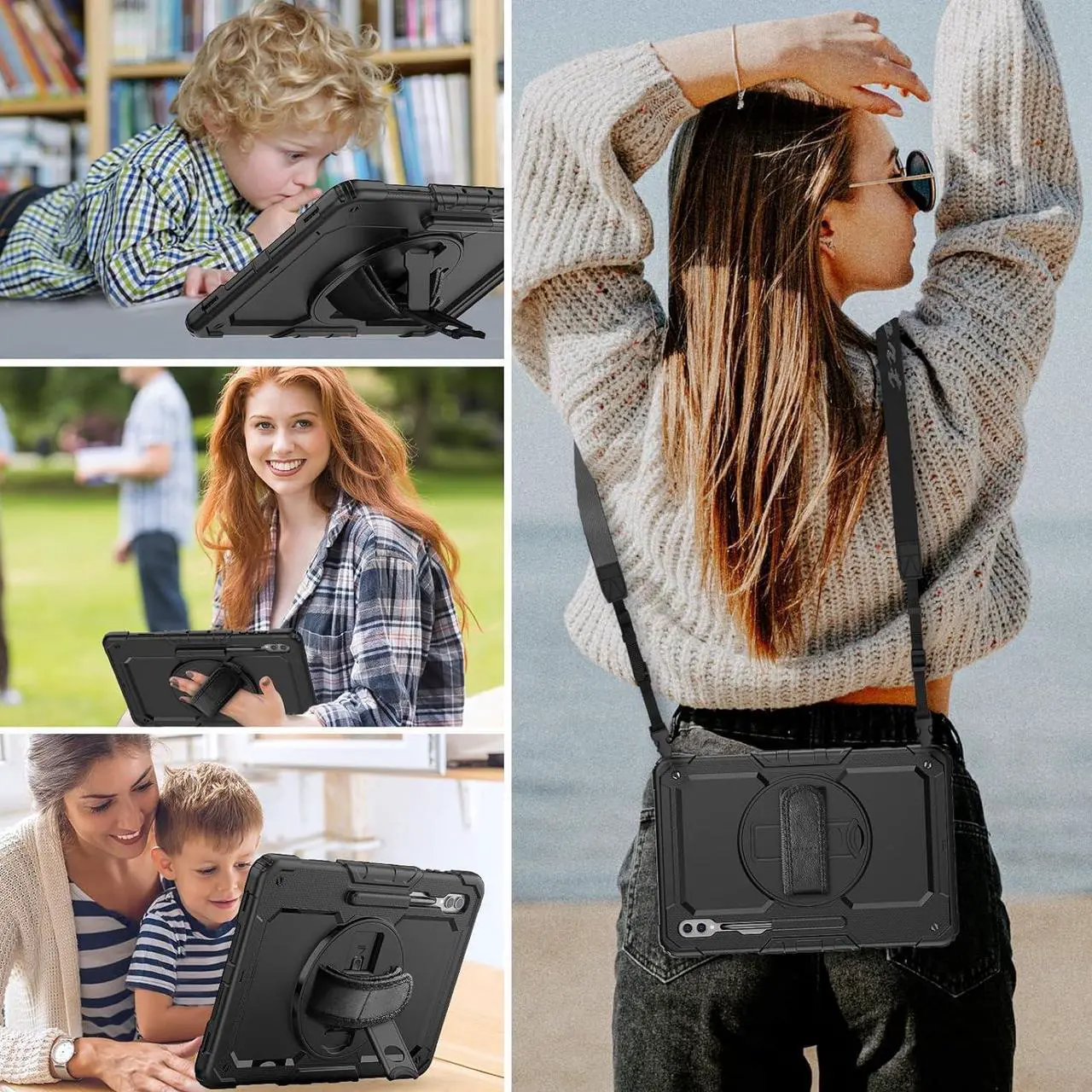 Alt view image 2 of 7 - for  Galaxy Tab S9 Ultra Case 14.6 inch / S8 Ultra Case with Screen Protector/Pen Holder/Rotating Strap (SM-X910/X916B/X918U/X900/X906) Heavy Duty Case S9 Ultra Tablet Case - Black