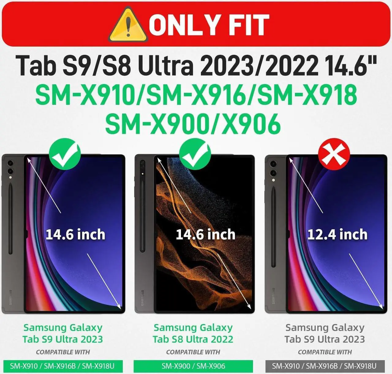 Alt view image 7 of 7 - for  Galaxy Tab S9 Ultra Case 14.6 inch / S8 Ultra Case with Screen Protector/Pen Holder/Rotating Strap (SM-X910/X916B/X918U/X900/X906) Heavy Duty Case S9 Ultra Tablet Case - Black