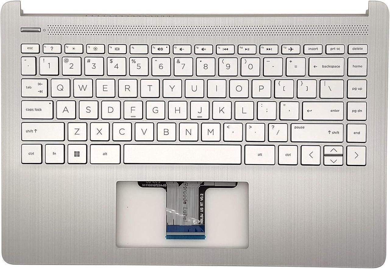 Replacement Upper Case Palmrest for H-P 14-DQ 14-FQ 14T-DQ 14Z-FQ Series Laptop Non-Backlit Keyboard Assembly Top Cover L88200-001 Natural Silver