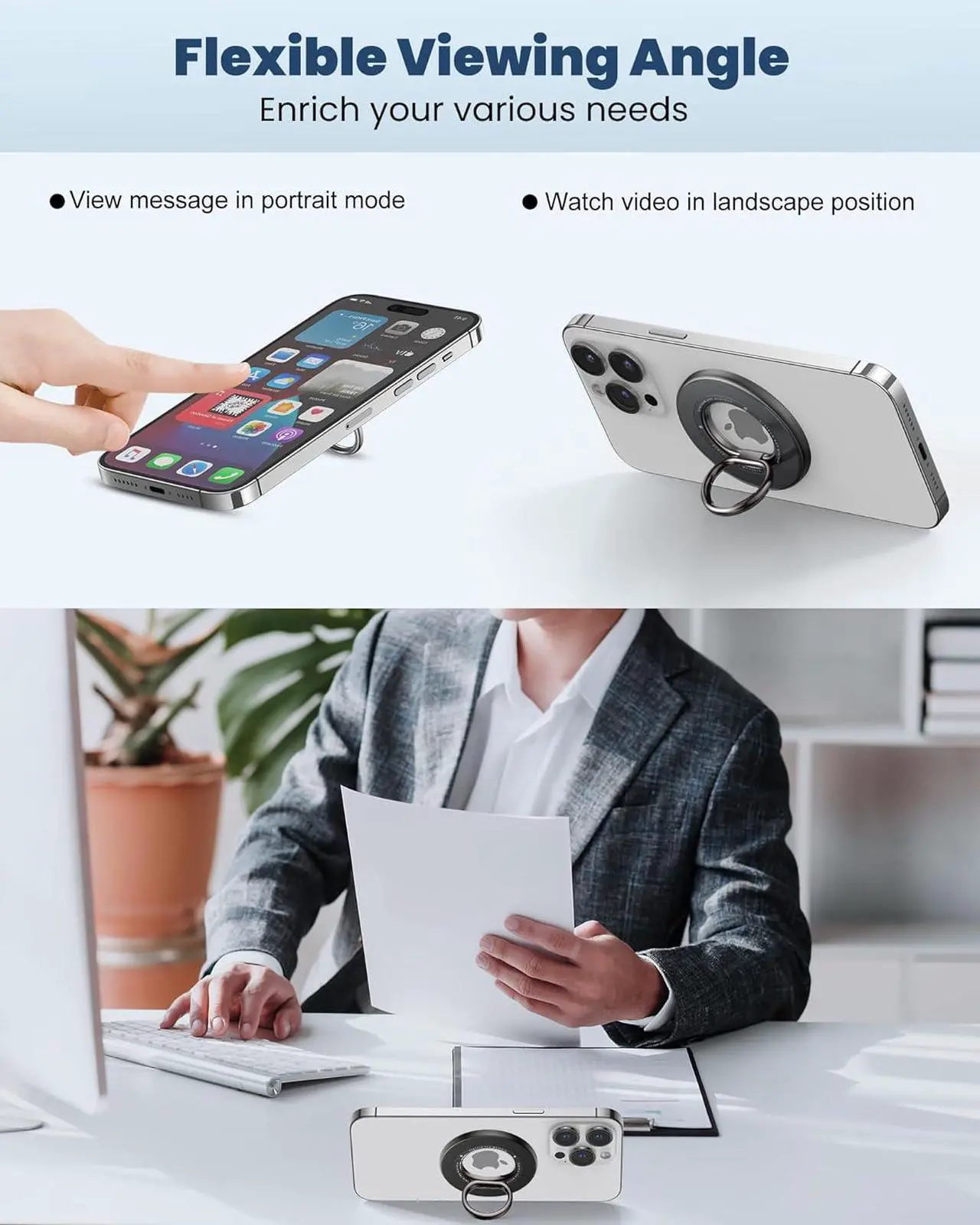 Alt view image 4 of 7 - Magnetic Phone Ring Holder Grip - 360° Rotate Mag-Safe Phone Grip for Hand Kickstand, Magnetic Finger Ring Grip Stand Holder, Compatible with iPhone 16 Pro Max Plus, 15 14 13 12 Series
