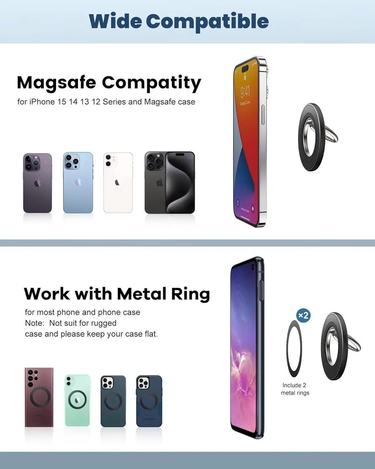 Alt view image 6 of 7 - Magnetic Phone Ring Holder Grip - 360° Rotate Mag-Safe Phone Grip for Hand Kickstand, Magnetic Finger Ring Grip Stand Holder, Compatible with iPhone 16 Pro Max Plus, 15 14 13 12 Series