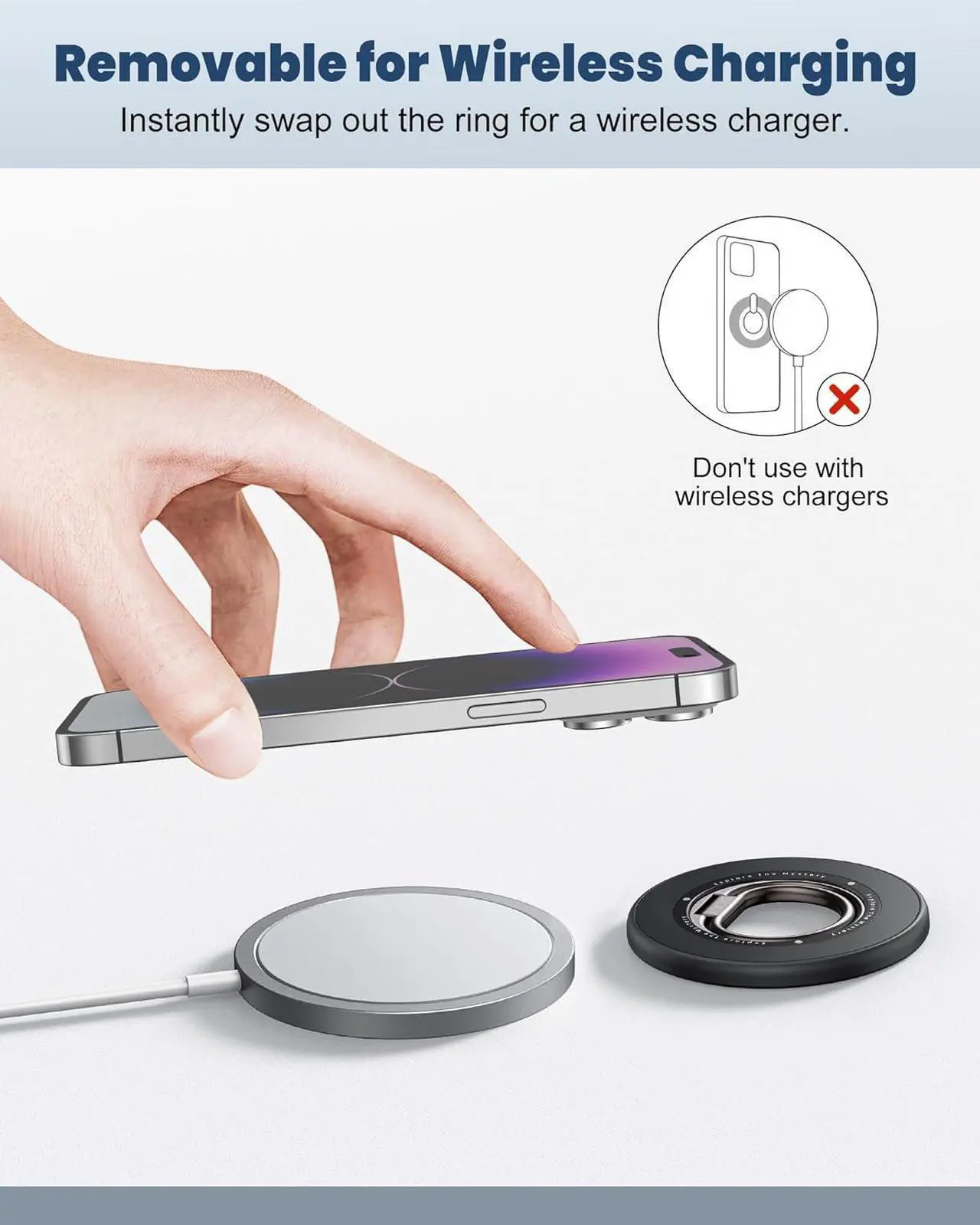 Alt view image 7 of 7 - Magnetic Phone Ring Holder Grip - 360° Rotate Mag-Safe Phone Grip for Hand Kickstand, Magnetic Finger Ring Grip Stand Holder, Compatible with iPhone 16 Pro Max Plus, 15 14 13 12 Series