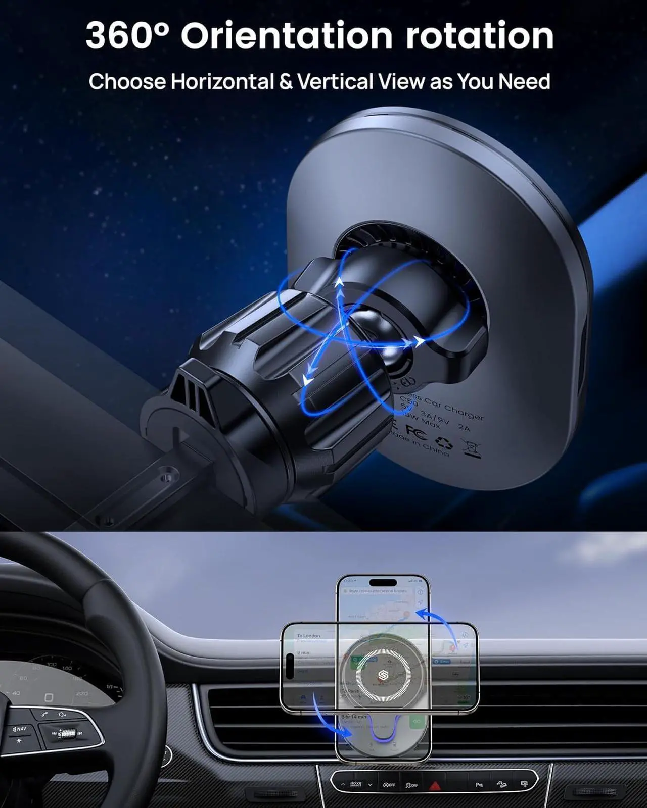Alt view image 5 of 7 - Mag-Safe Car Mount, 15W Fast Charge Magnetic Phone Holder for Car Vent, 360° Rotation & LED Indicator, Universal Fit for iPhone 16/15/14/13/12 Series with MagSafe Case Strong Vent Clip