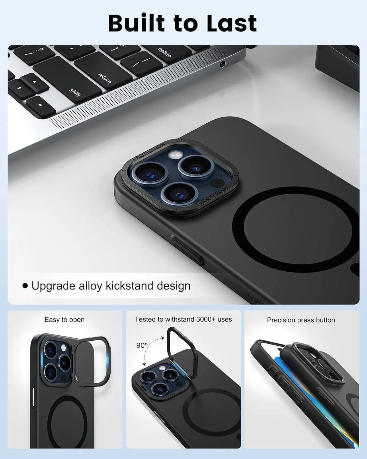 Alt view image 4 of 7 - Magnetic Phone Case for iPhone 15 Pro Case with Invisible Stand, Slim Lightweight 360°Rotatable Ring Holder Case, Drop Protective Phone Case for Men Women 6.1"