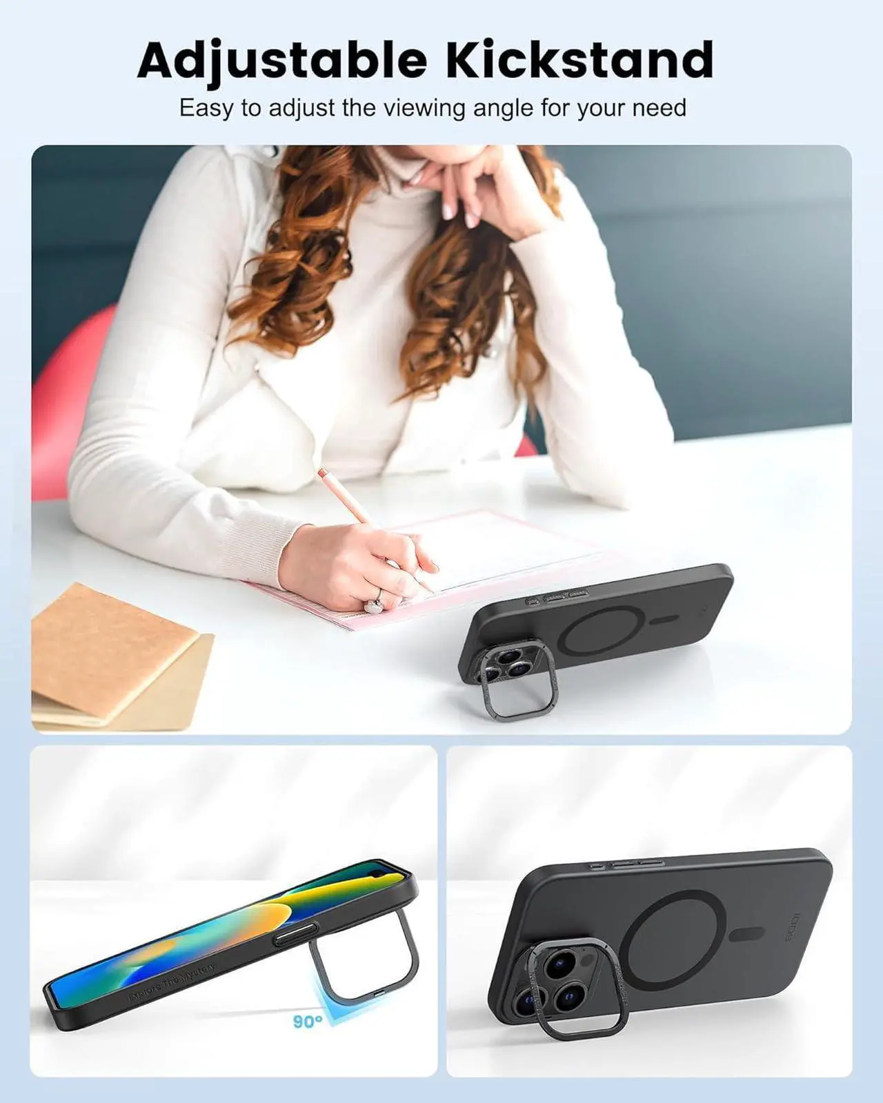 Alt view image 5 of 7 - Magnetic Phone Case for iPhone 15 Pro Case with Invisible Stand, Slim Lightweight 360°Rotatable Ring Holder Case, Drop Protective Phone Case for Men Women 6.1"