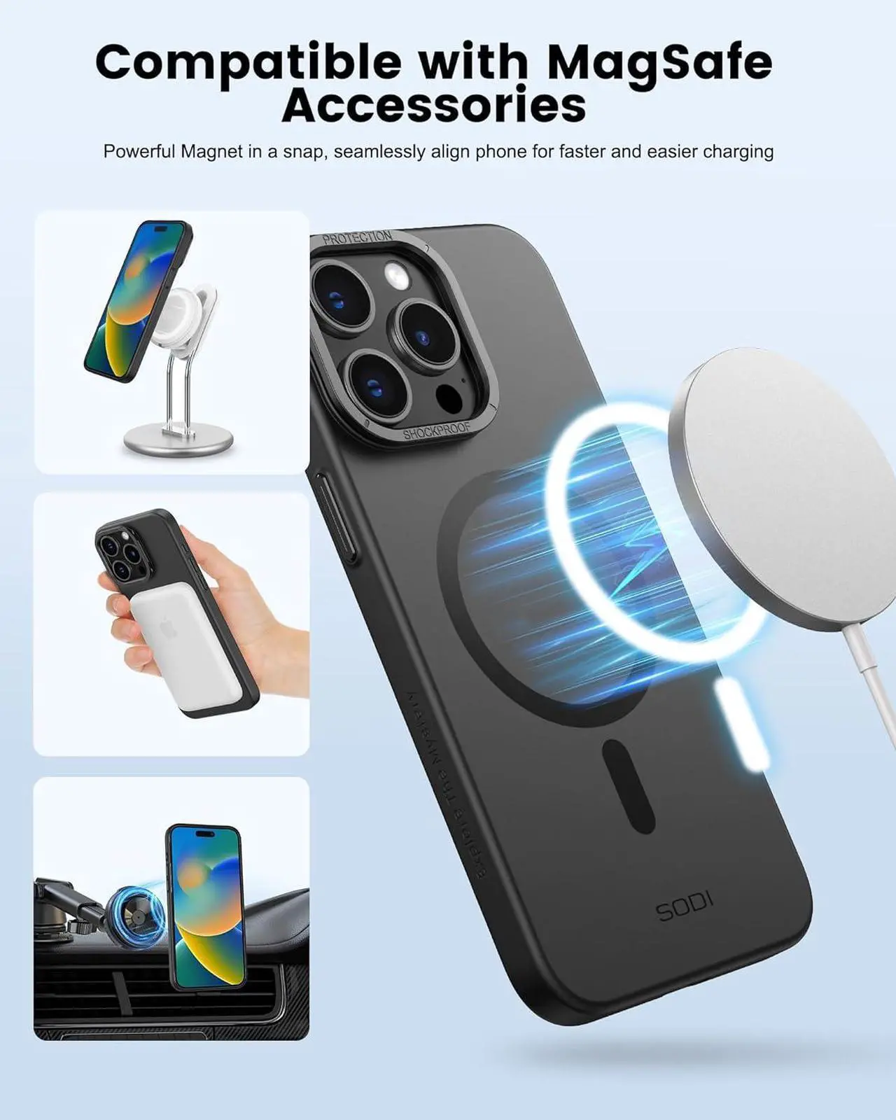 Alt view image 6 of 7 - Magnetic Phone Case for iPhone 15 Pro Case with Invisible Stand, Slim Lightweight 360°Rotatable Ring Holder Case, Drop Protective Phone Case for Men Women 6.1"
