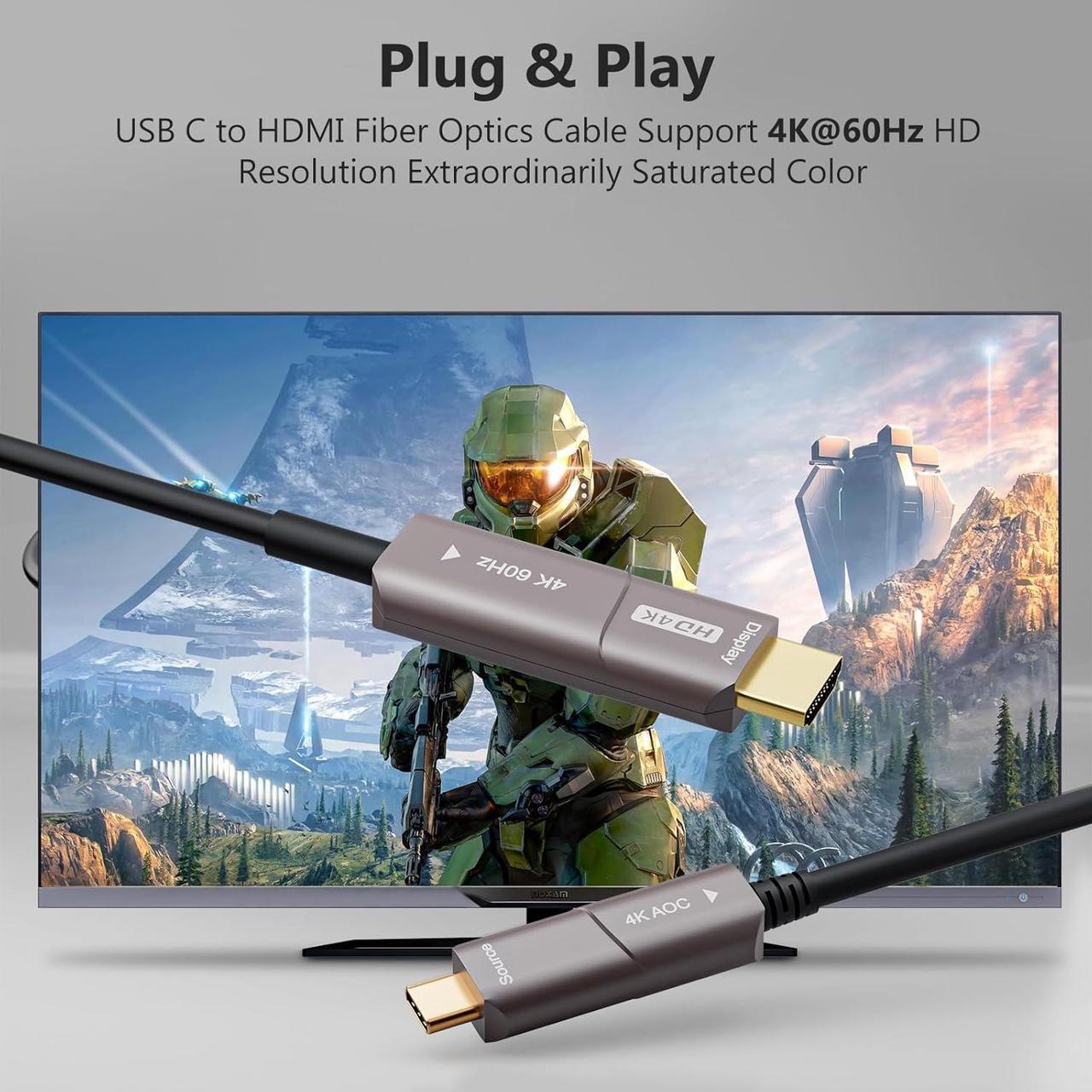 Alt view image 4 of 7 - USB C to HDMI Optical Cable USB 3.1 Type C to HDMI 4K Thunderbolt 3/4 Compatible for MacBook Pro/Air (F0402-AOC-10M)