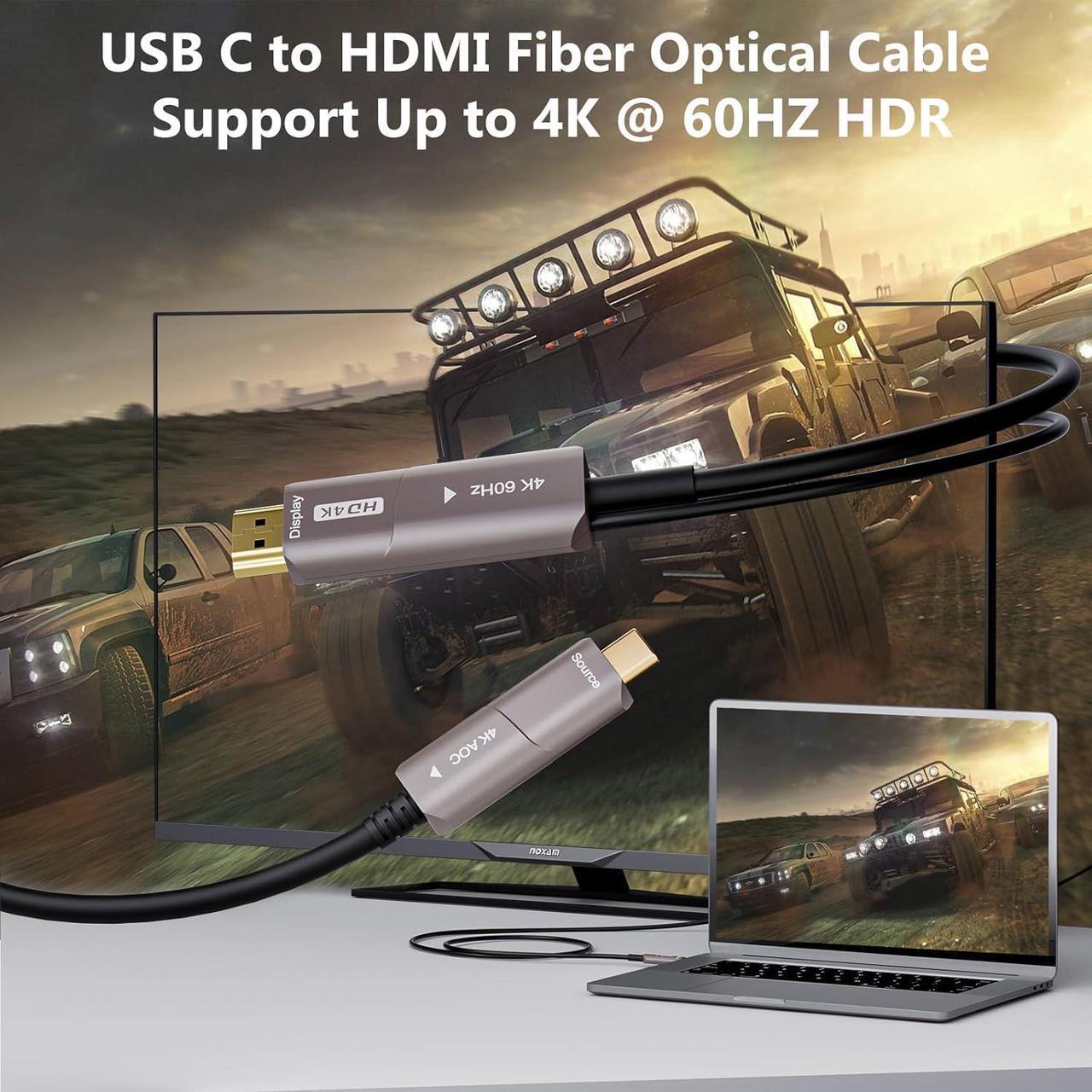 Alt view image 6 of 7 - USB C to HDMI Optical Cable USB 3.1 Type C to HDMI 4K Thunderbolt 3/4 Compatible for MacBook Pro/Air (F0402-AOC-10M)