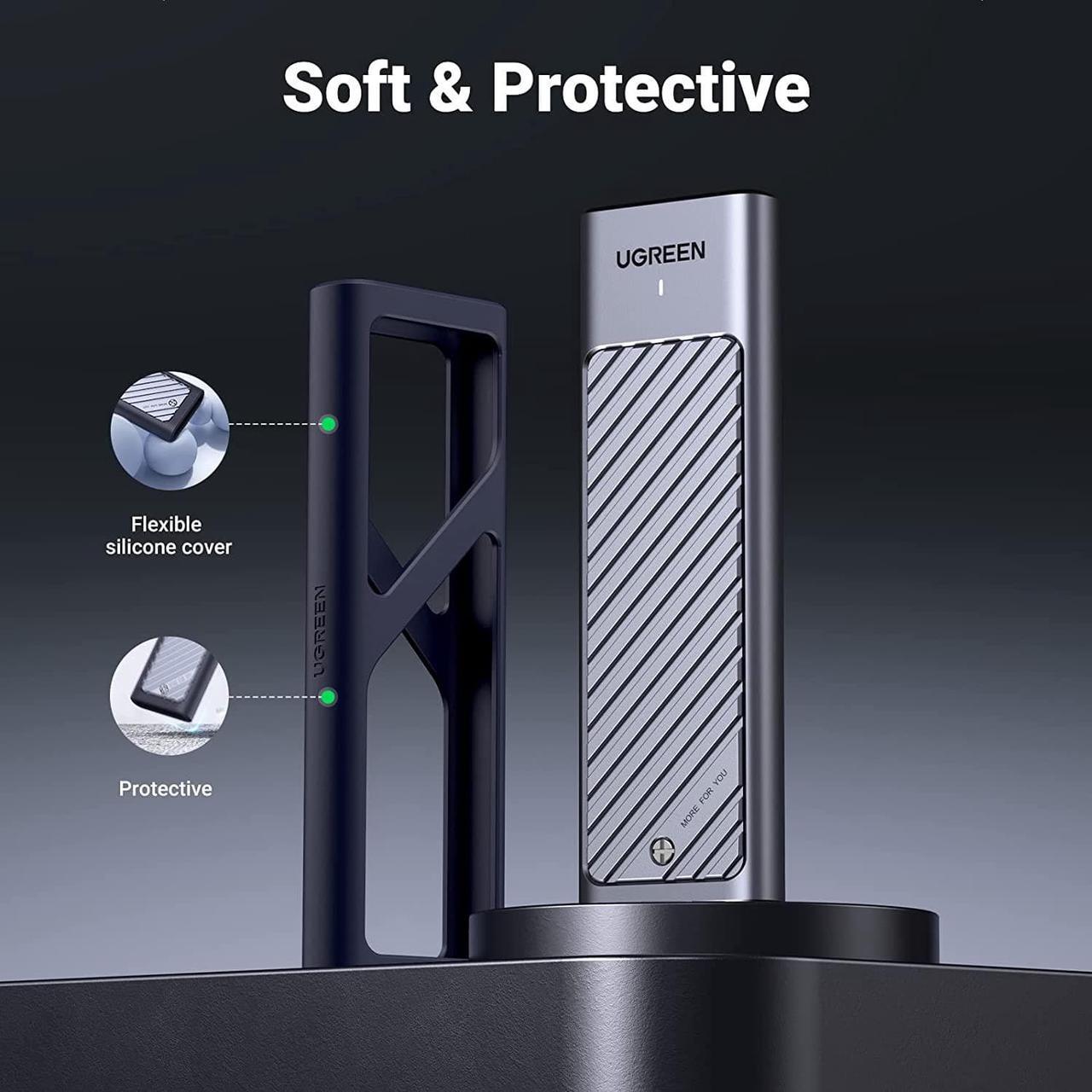 Alt view image 2 of 7 - UGREEN M.2 NVMe and SATA SSD Enclosure Aluminum, 10Gbps USB 3.2 Gen2, USB C Thunderbolt 3 Compatible External M.2 NVMe SSD Enclosure Support UASP Trim for PCIe M, B+M Keys Size 2230/2242/2260/2280 SSD