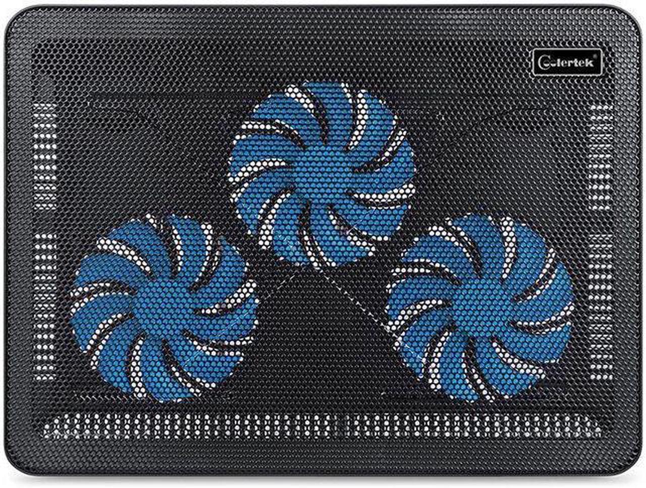 15.6"-17" Laptop Cooler Cooling Pad - Slim Portable USB Powered (3 Fans), Black/Blue