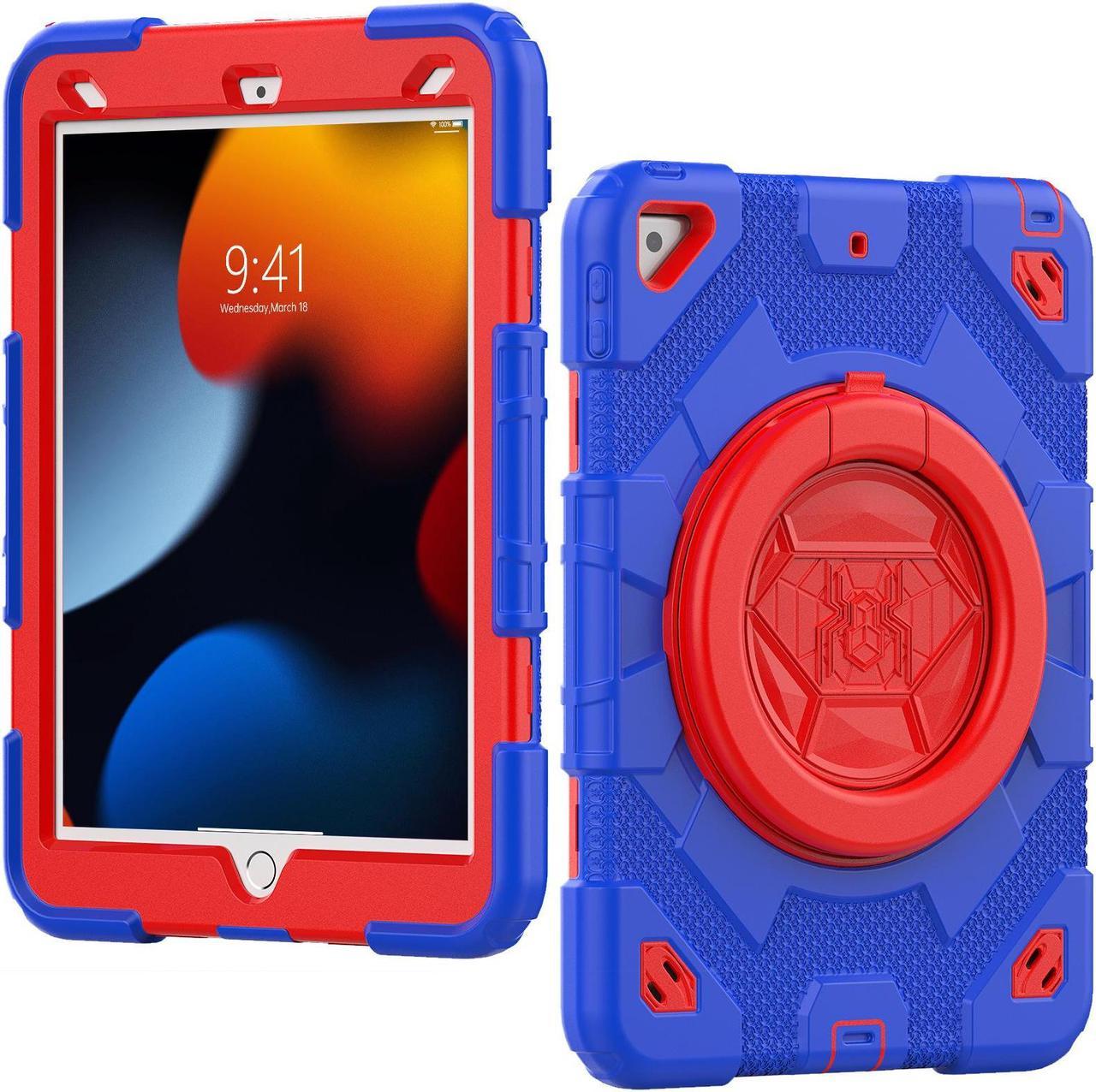 Kids Case for iPad 9th/ 8th/ 7th Generation Case 10.2" 2021/2020/2019, Full-Body Shockproof Heavy Duty Protective Case with Screen Protector, Rotating Stand/Handle/Shoulder Strap, Dark Blue