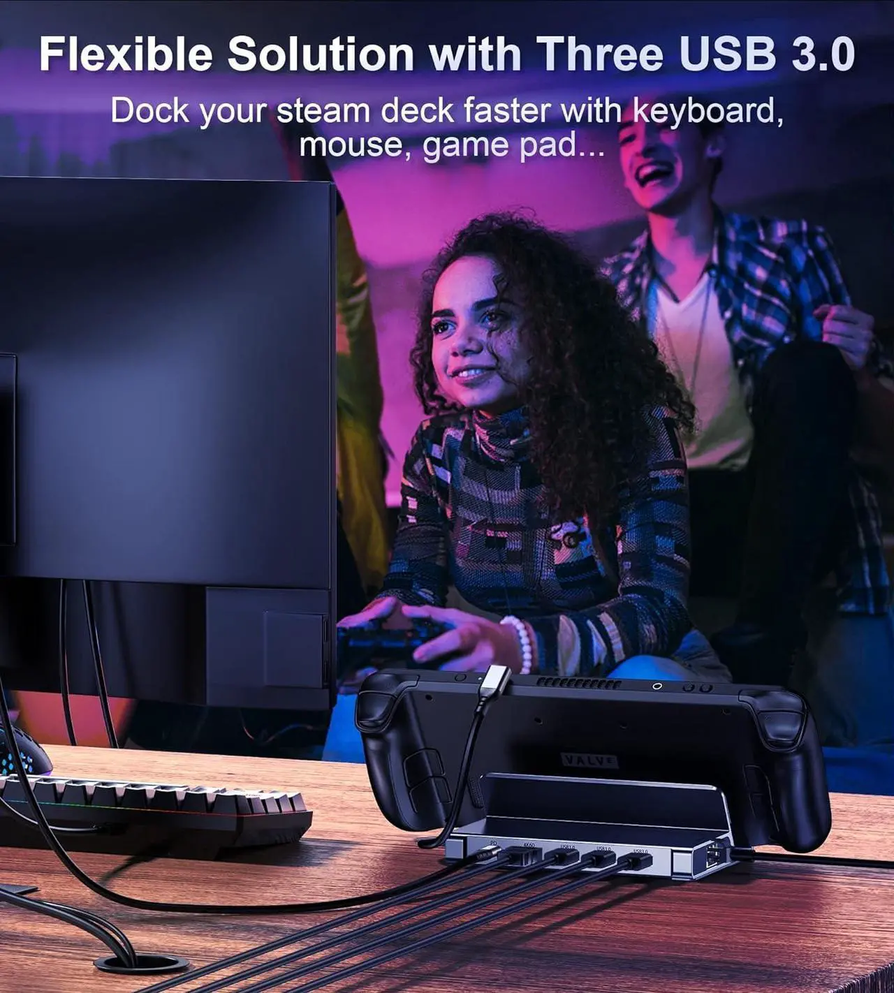 Alt view image 5 of 7 - Docking Station for Steam Deck, 6-in-1 Steam Deck Dock Stand with HDMI 2.0 4K@60Hz, Giga-bit Ethernet, 3 USB-A 3.0 and Full Speed Charging USB-C PD Port Compatible with Valve Stream Deck//ROG Ally