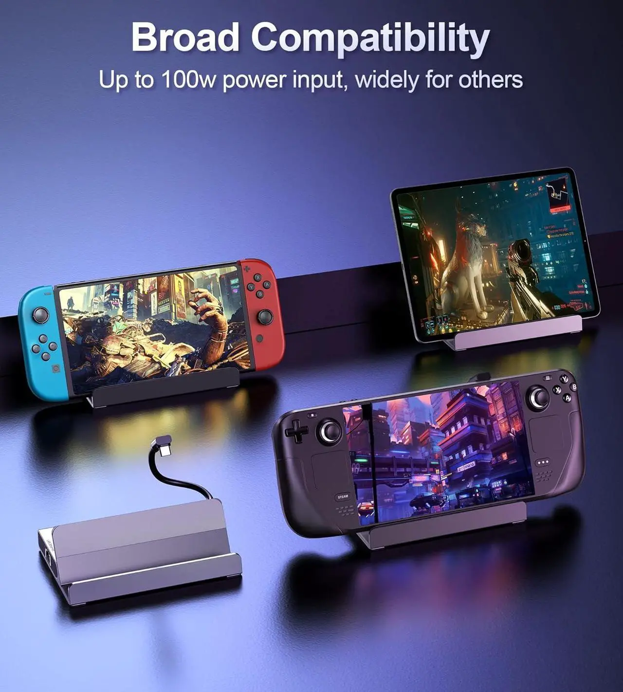 Alt view image 6 of 7 - Docking Station for Steam Deck, 6-in-1 Steam Deck Dock Stand with HDMI 2.0 4K@60Hz, Giga-bit Ethernet, 3 USB-A 3.0 and Full Speed Charging USB-C PD Port Compatible with Valve Stream Deck//ROG Ally