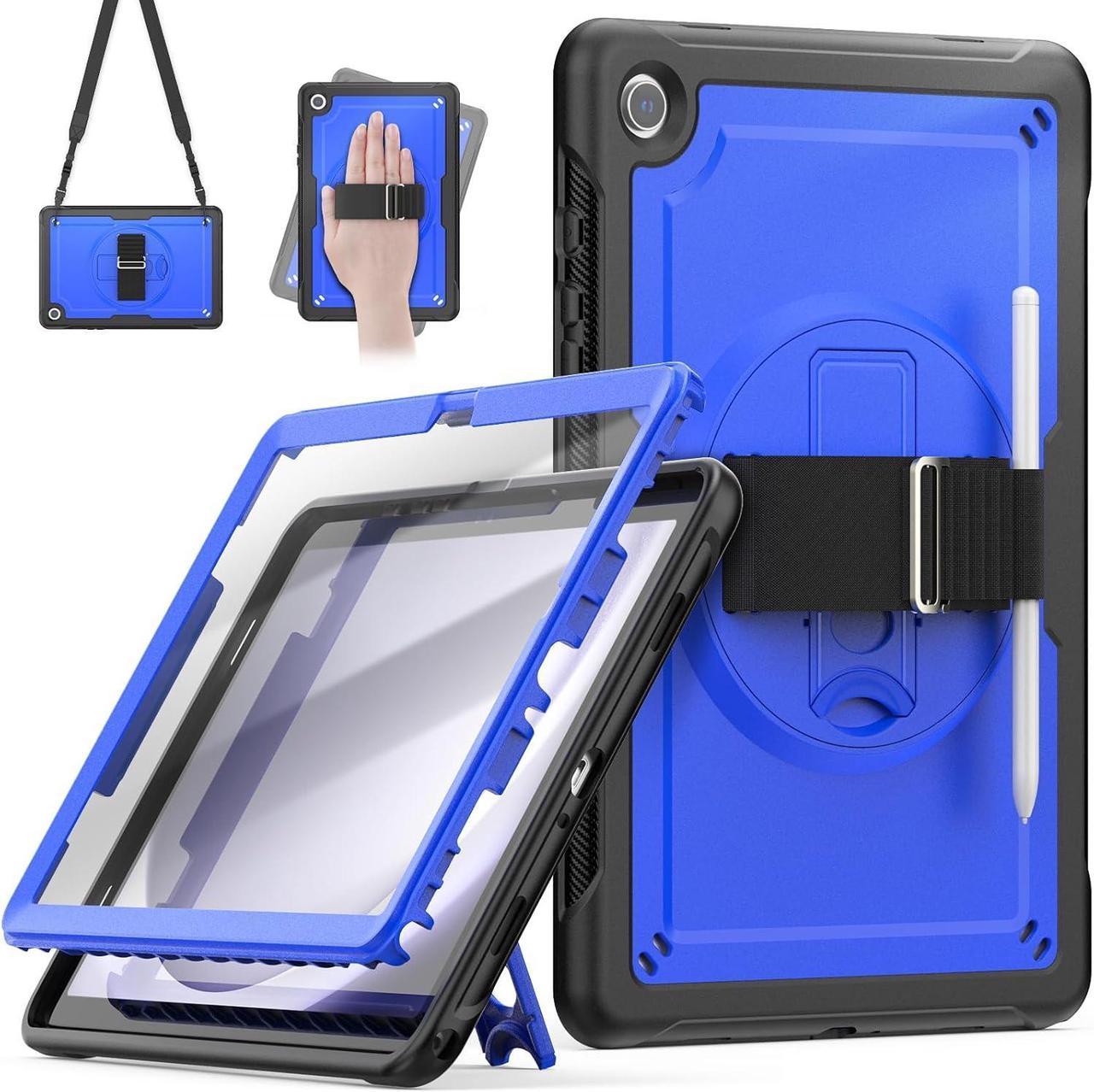 Case for Galaxy Tab A9 Plus 2023 11 inch SM-X210/X216/X218: Heavy Duty Rugged Protective Case with Screen Protector, 360 Rotating Stand, Hand Strap, Shoulder Strap -Blue