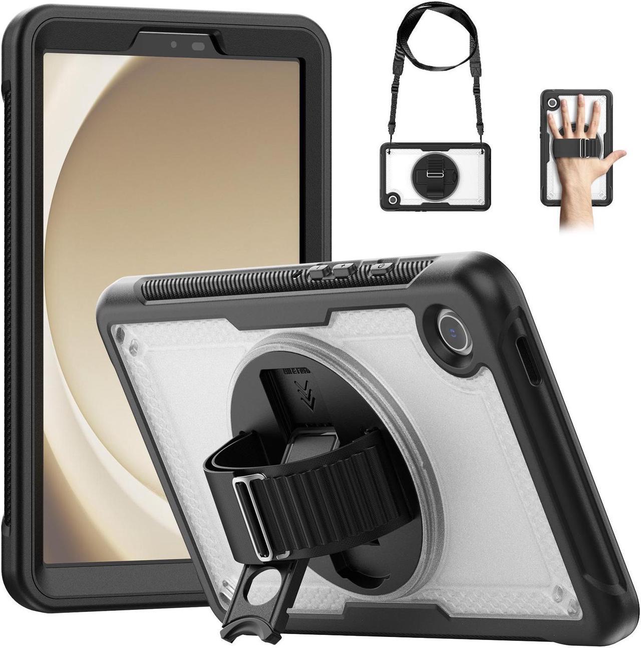 Case for Galaxy Tab A9 Plus 2023 11 inch SM-X210/X216/X218: Heavy Duty Rugged Protective Case with Screen Protector, 360 Rotating Stand, Hand Strap, Shoulder Strap -transparent