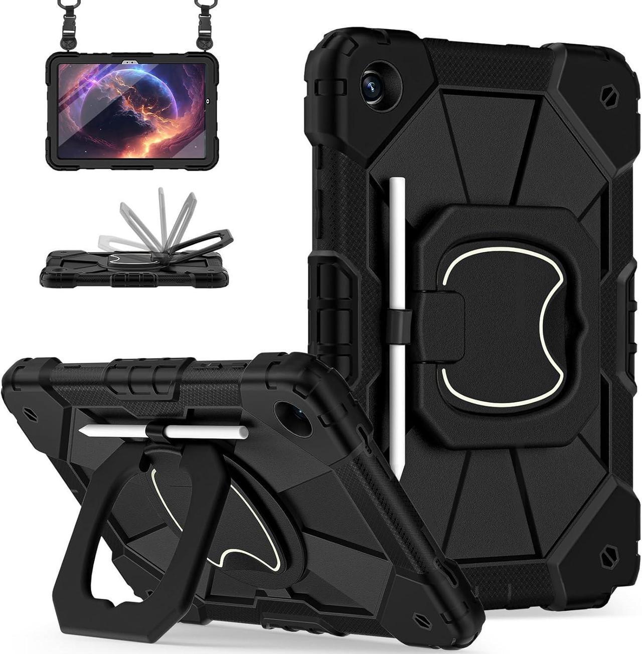 Galaxy Tab A9 Plus Case 11 Inch, Rugged Case for Galaxy A9+ Tablet Case with Screen Protector 360 Rotating Stand Shoulder Strap Pen Holder, 2023 Model(SM-X210/X216/218), Black