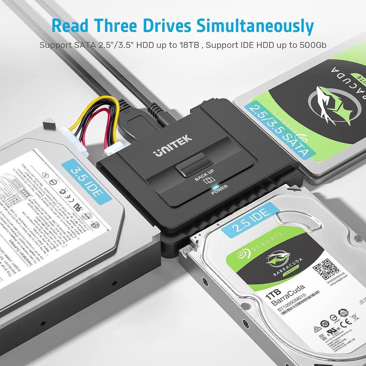 Alt view image 4 of 6 - USB 3.0 to IDE and SATA Converter External Hard Drive Adapter Kit for Universal 2.5/3.5 HDD/SSD Hard Drive Disk, One Touch Backup Function, Included 12V/2A Power Adapter