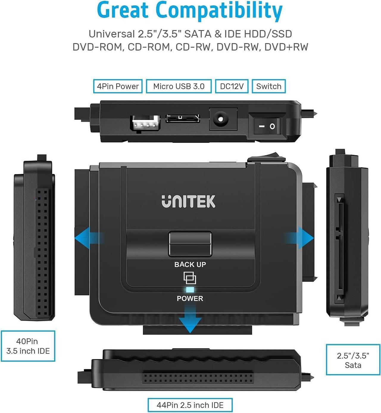 Alt view image 6 of 6 - USB 3.0 to IDE and SATA Converter External Hard Drive Adapter Kit for Universal 2.5/3.5 HDD/SSD Hard Drive Disk, One Touch Backup Function, Included 12V/2A Power Adapter