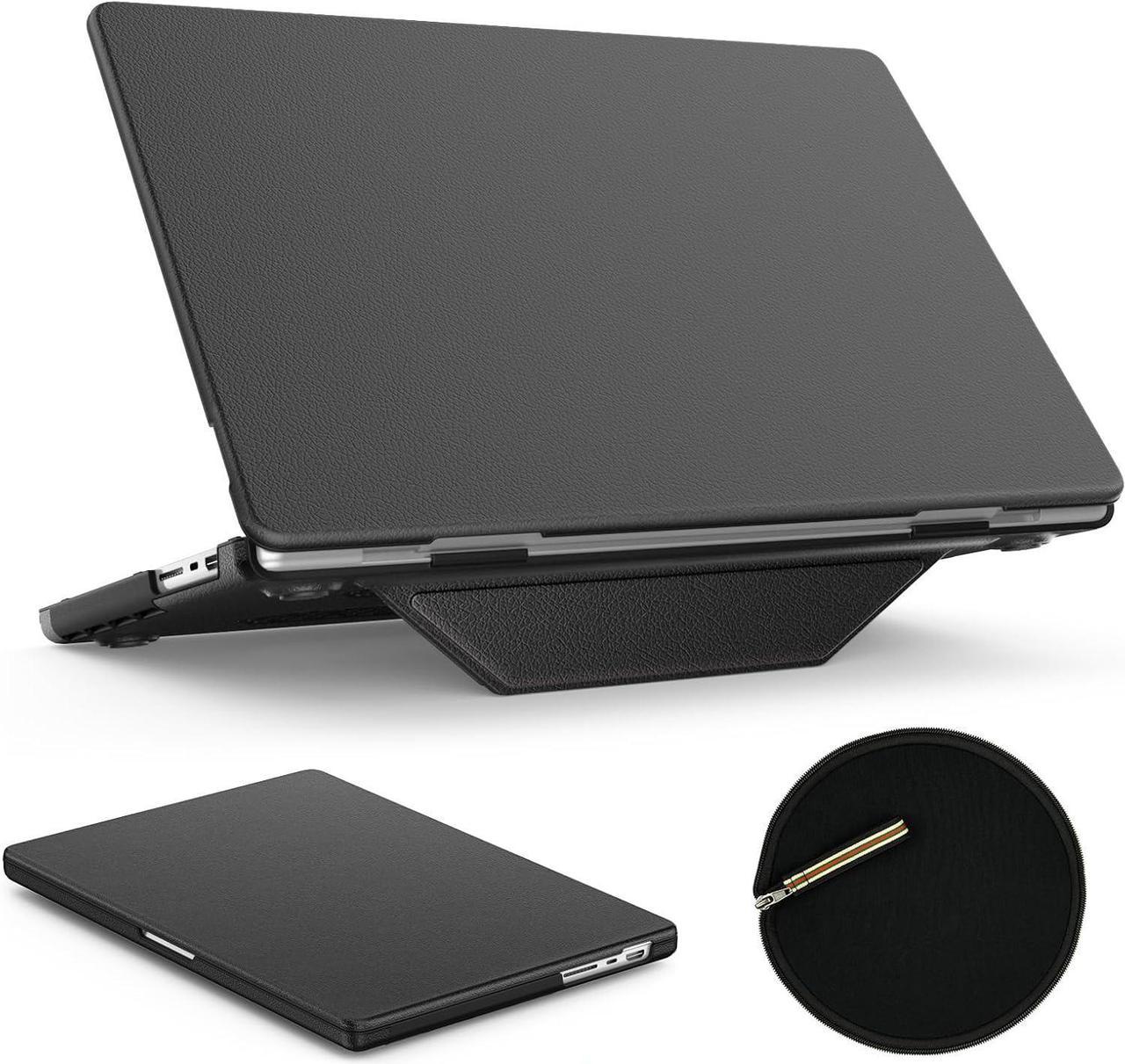 Case for MacBook Pro 16 inch 2024-2021 A3403 A3186 A2991 A2780 A2485 M4-M1, Shock-Absorbing Protection Case with Magnetically-Folio Stand &Mouse Pad/Bag (Leather-Like Color Black)