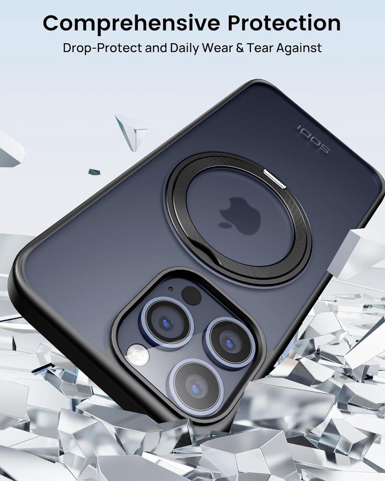 Alt view image 2 of 6 - 360°Rotatable Magnetic Ring Stand for iPhone 15 Pro Max Case[Compatible with Mag-Safe][Anti-Yellow] [Military-Grade Protection] Outdoor Shockproof TPU+PC Case for iPhone 15 Pro Max 6.7",Black