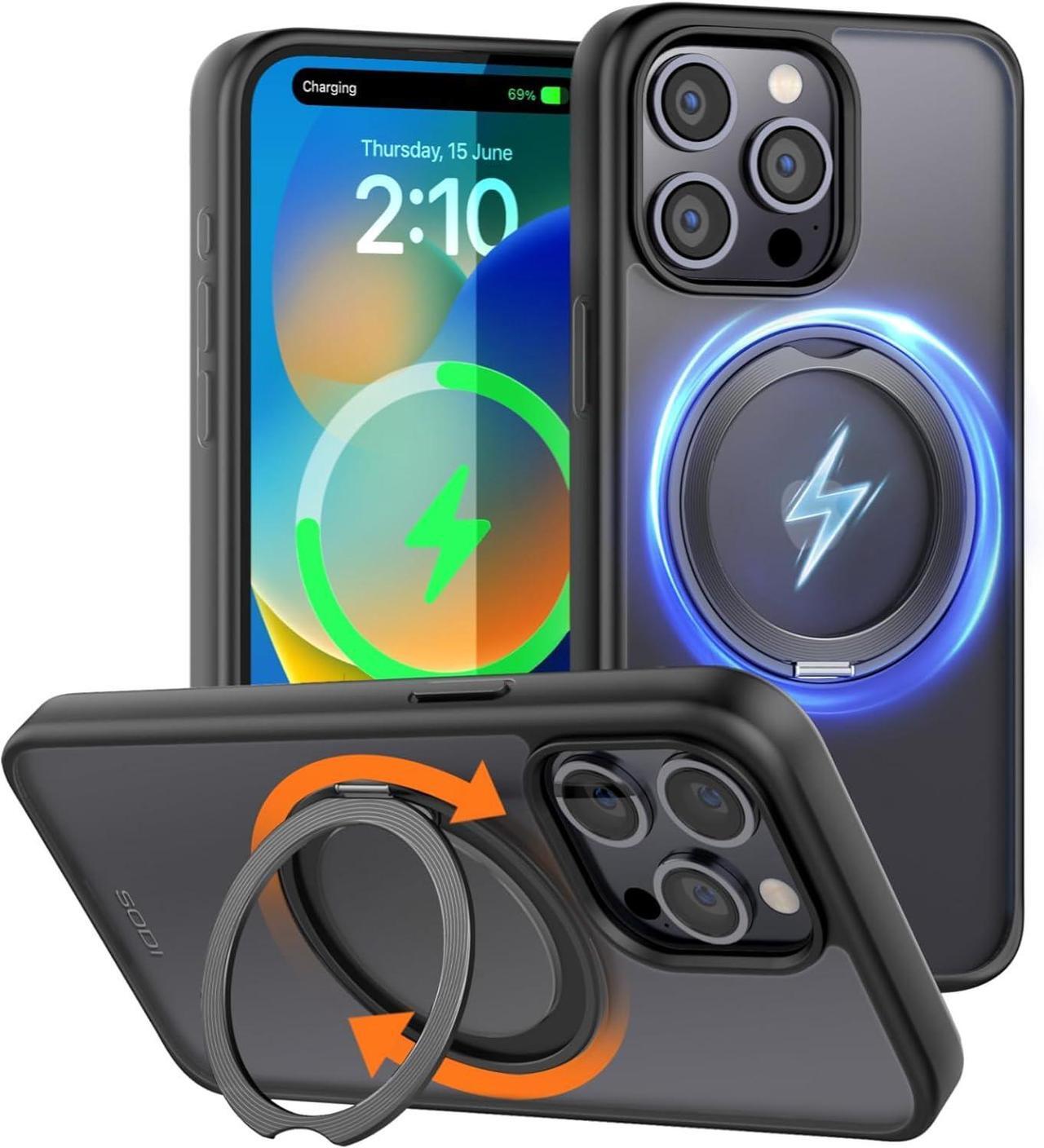 Main image of 360°Rotatable Magnetic Ring Stand for iPhone 15 Pro Max Case[Compatible with Mag-Safe][Anti-Yellow] [Military-Grade Protection] Outdoor Shockproof TPU+PC Case for iPhone 15 Pro Max 6.7",Black