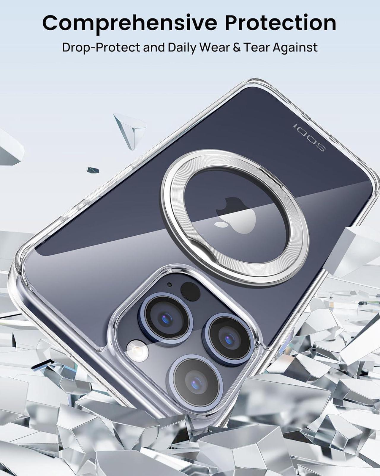 Alt view image 5 of 7 - 360°Rotatable Magnetic Ring Stand for iPhone 15 Pro Max Case[Compatible with Mag-Safe][Anti-Yellow] [Military-Grade Protection] Outdoor Shockproof TPU+PC Case for iPhone 15 Pro Max 6.7",Clear