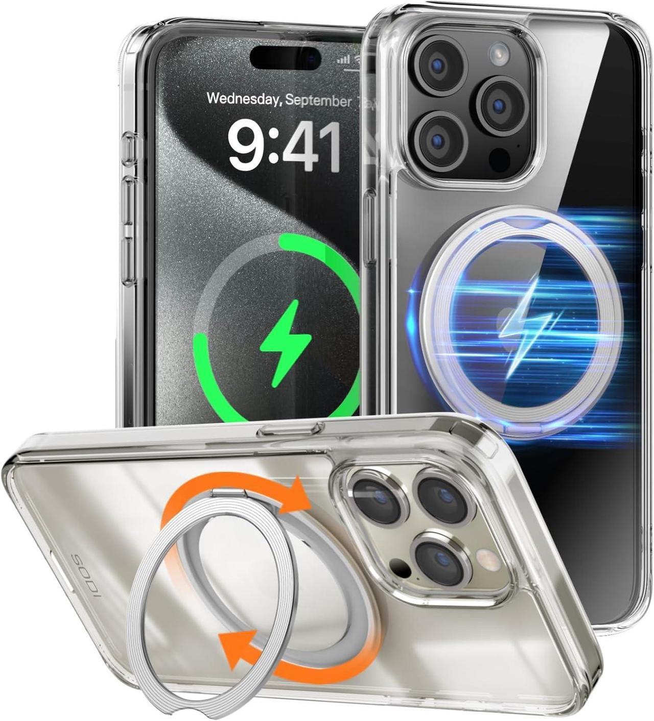 Main image of 360°Rotatable Magnetic Ring Stand for iPhone 15 Pro Max Case[Compatible with Mag-Safe][Anti-Yellow] [Military-Grade Protection] Outdoor Shockproof TPU+PC Case for iPhone 15 Pro Max 6.7",Clear