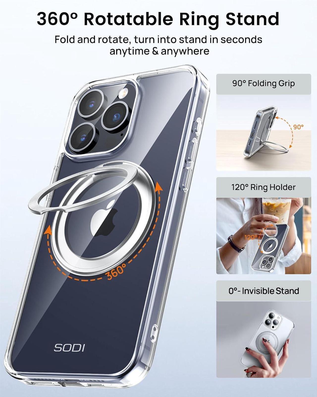 Alt view image 2 of 7 - 360°Rotatable Magnetic Ring Stand for iPhone 15 Pro Max Case[Compatible with Mag-Safe][Anti-Yellow] [Military-Grade Protection] Outdoor Shockproof TPU+PC Case for iPhone 15 Pro Max 6.7",Clear