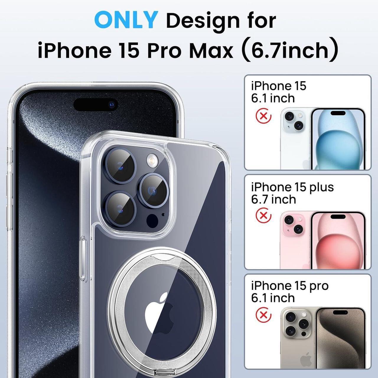Alt view image 3 of 7 - 360°Rotatable Magnetic Ring Stand for iPhone 15 Pro Max Case[Compatible with Mag-Safe][Anti-Yellow] [Military-Grade Protection] Outdoor Shockproof TPU+PC Case for iPhone 15 Pro Max 6.7",Clear