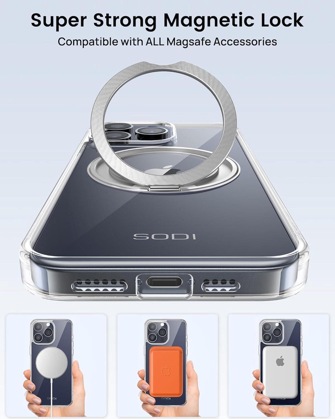 Alt view image 6 of 7 - 360°Rotatable Magnetic Ring Stand for iPhone 15 Pro Max Case[Compatible with Mag-Safe][Anti-Yellow] [Military-Grade Protection] Outdoor Shockproof TPU+PC Case for iPhone 15 Pro Max 6.7",Clear